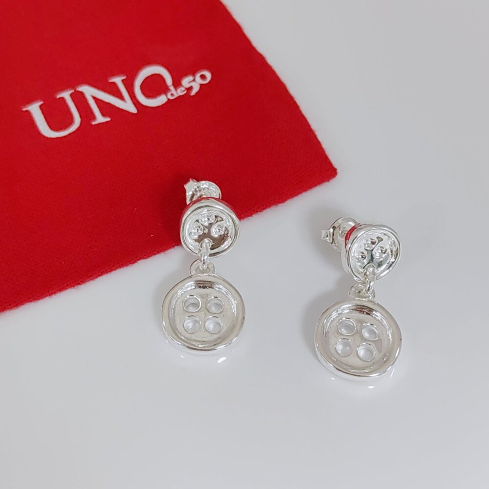 Uno de 50 Double Trouble Earring Button Earring, Long Stud Earring Silver Plated